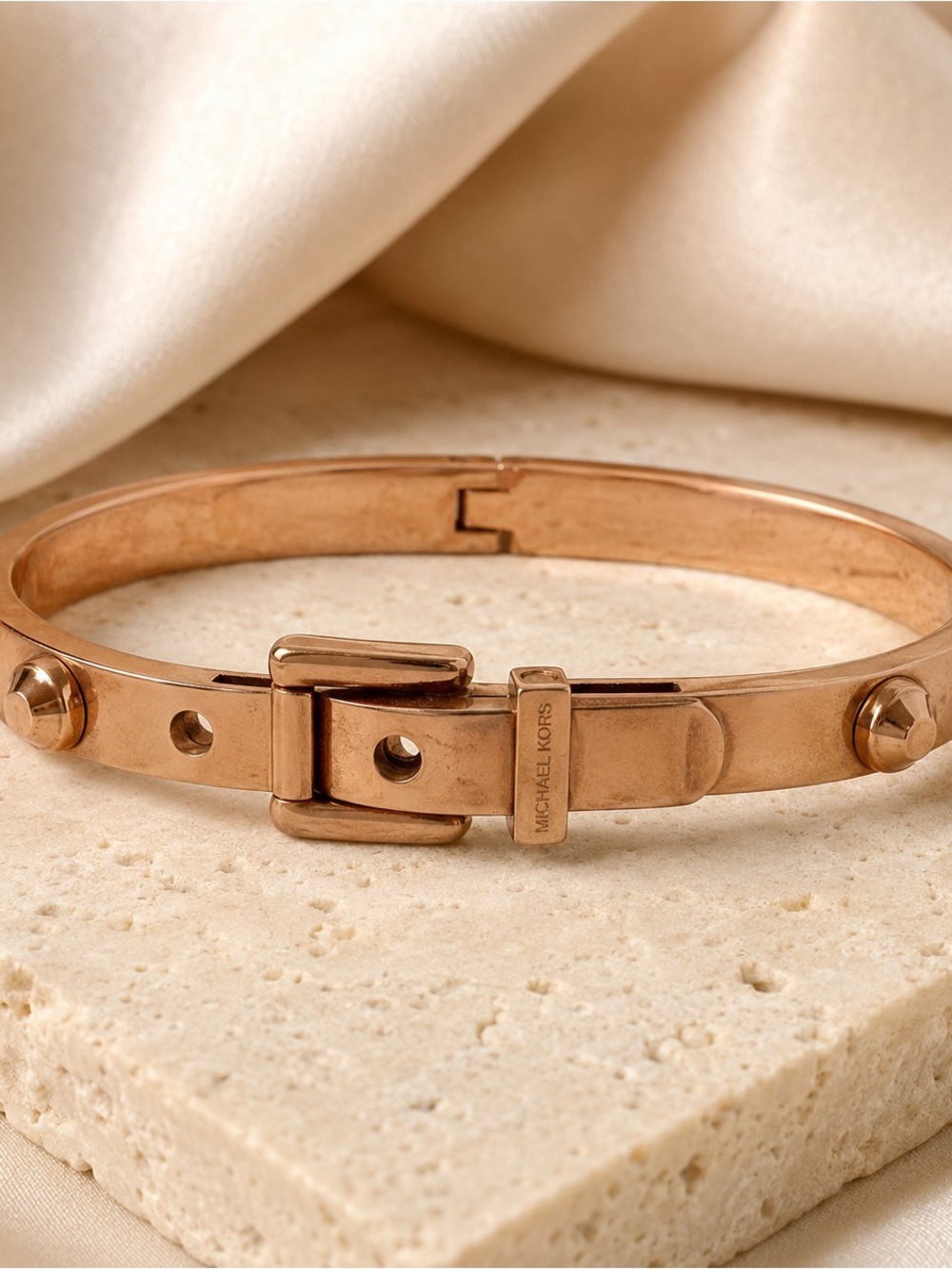 Authentic Michael Kors Astor Rose Gold Studded Adjustable Buckle Bangle